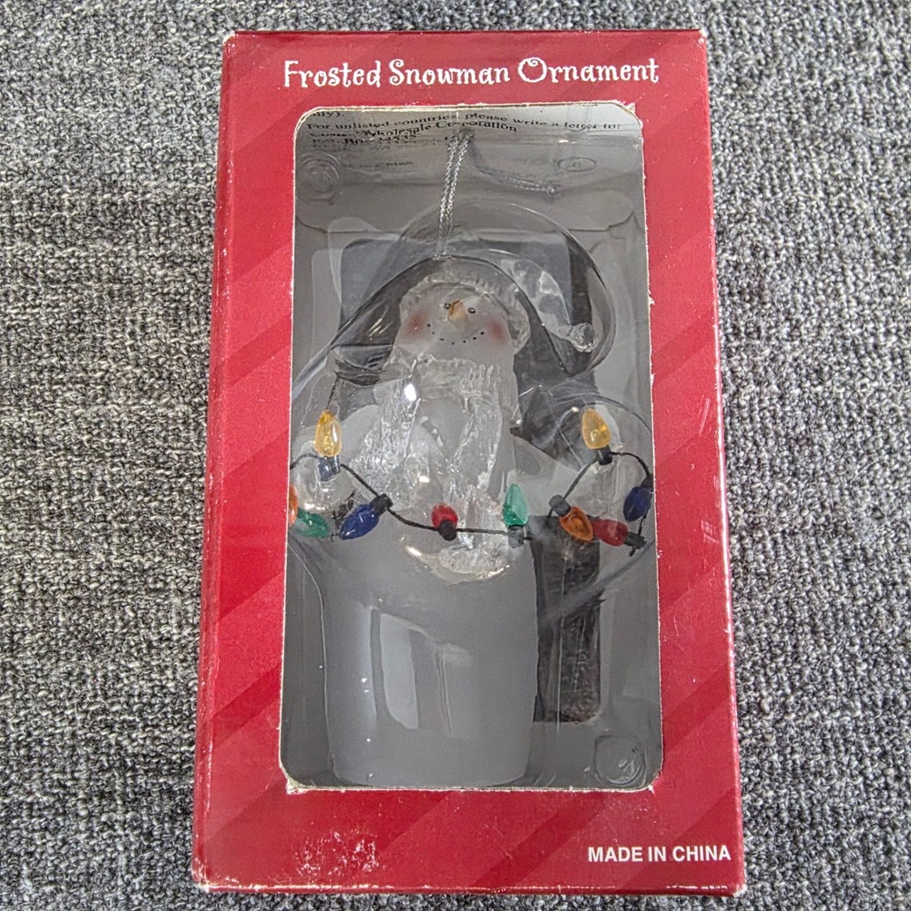 Costco Frosted Snowman Ornament Glass Figurine with Colorful Lights 0310969